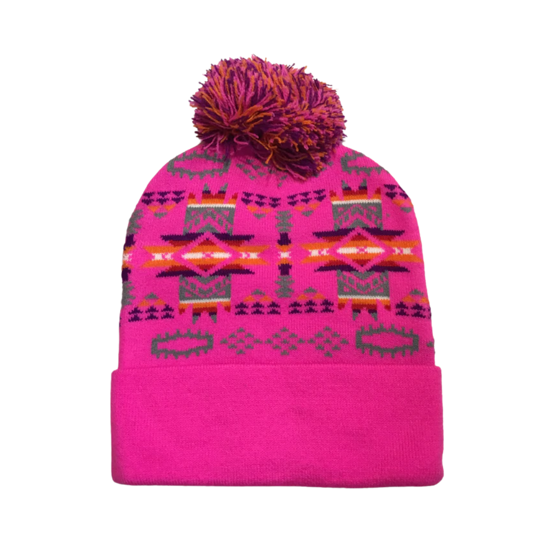 Patterned Tuques w/ Pom Poms
