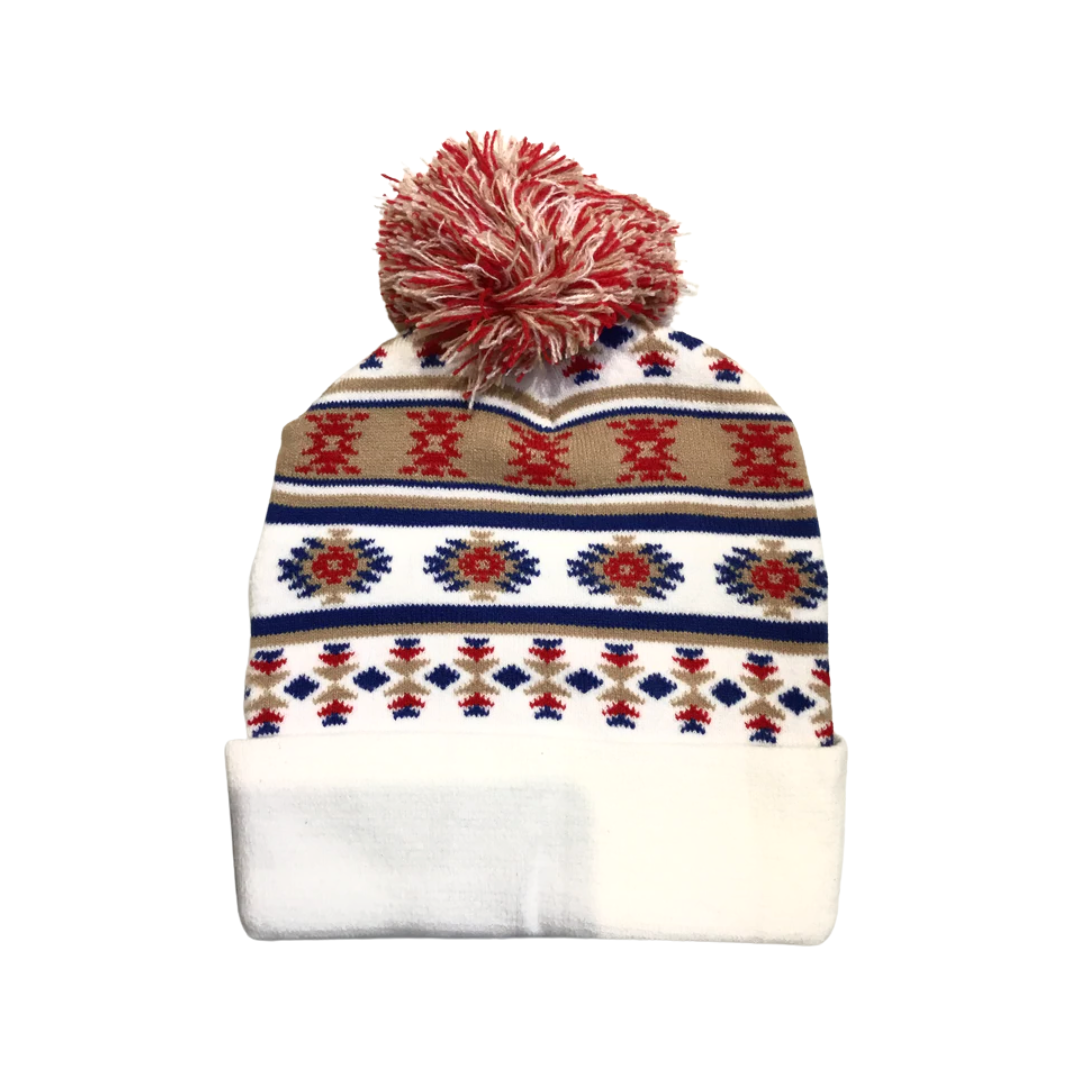 Patterned Tuques w/ Pom Poms