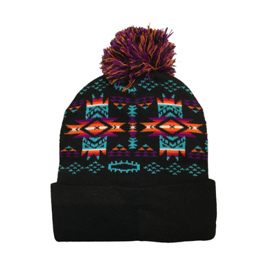Patterned Tuques w/ Pom Poms