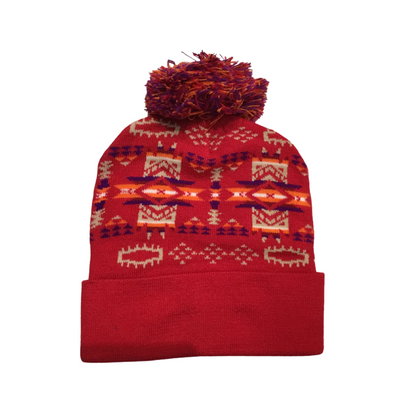 Patterned Tuques w/ Pom Poms
