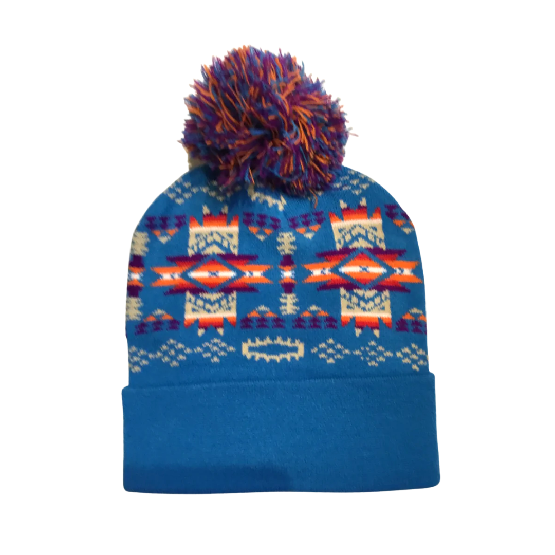 Patterned Tuques w/ Pom Poms