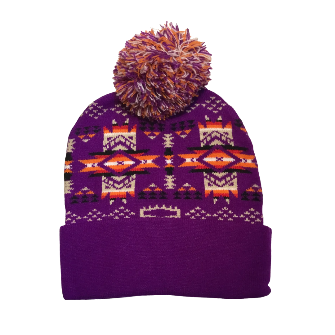 Patterned Tuques w/ Pom Poms