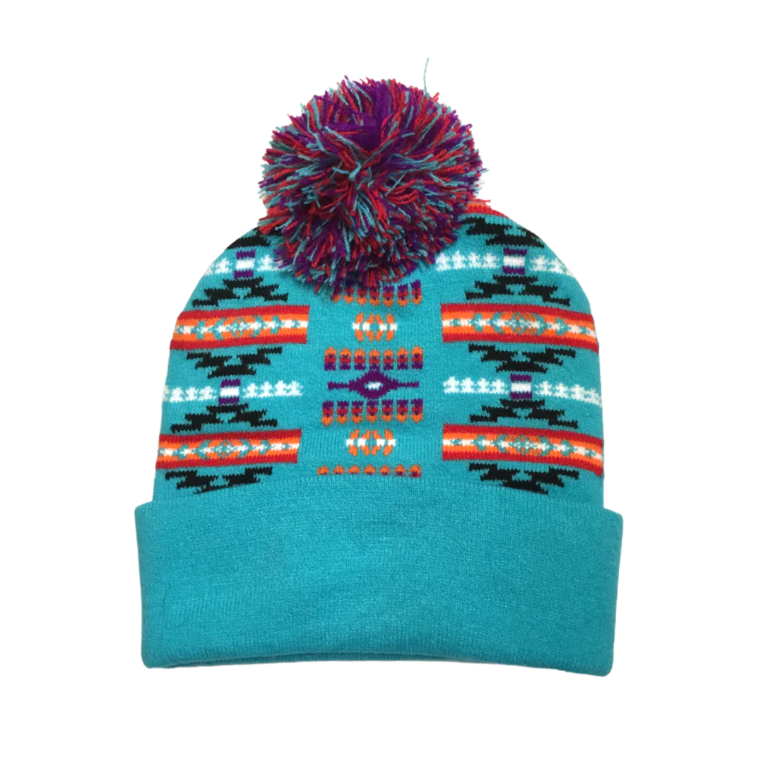 Patterned Tuques w/ Pom Poms